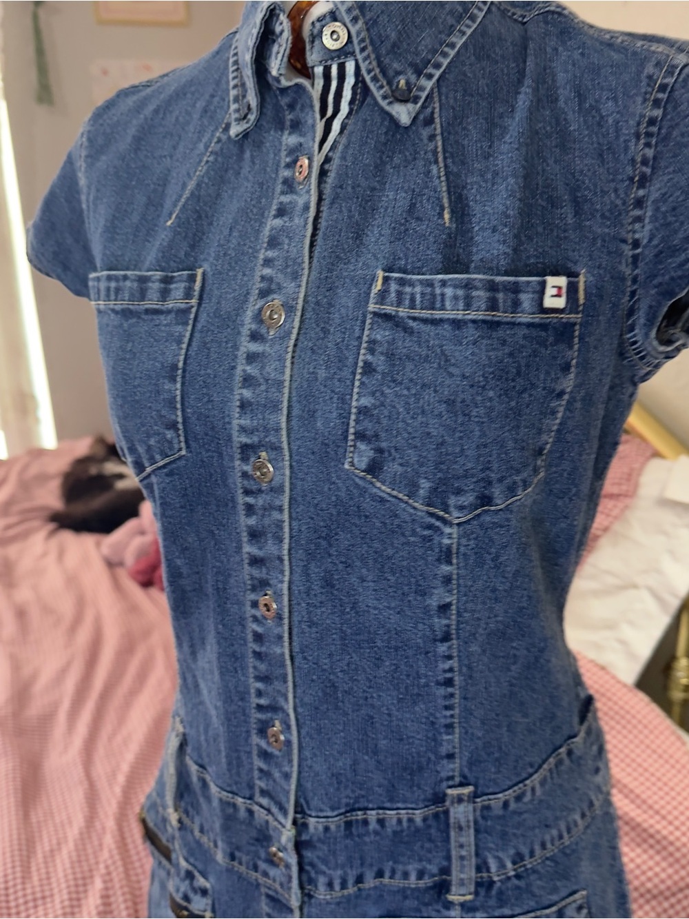 Y2K Tommy Hilfiger Classic Dark Blue Denim Shirt-Dress for Women - Picture 8 of 9